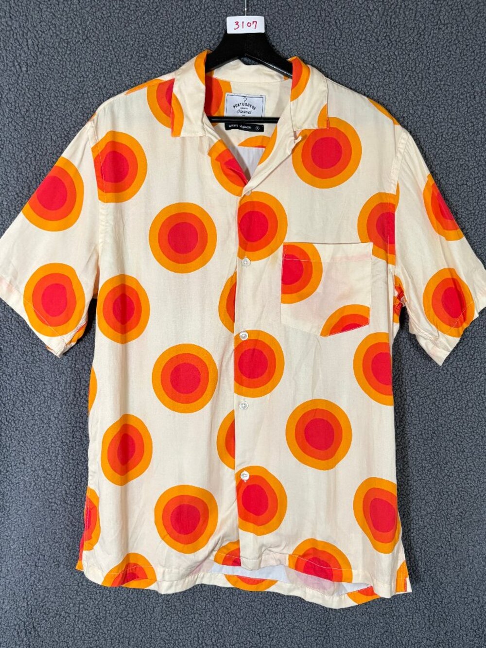 Portuguese Flannel Lyocell Sun Camp Collar  Shirt - Men's Size L - Orange